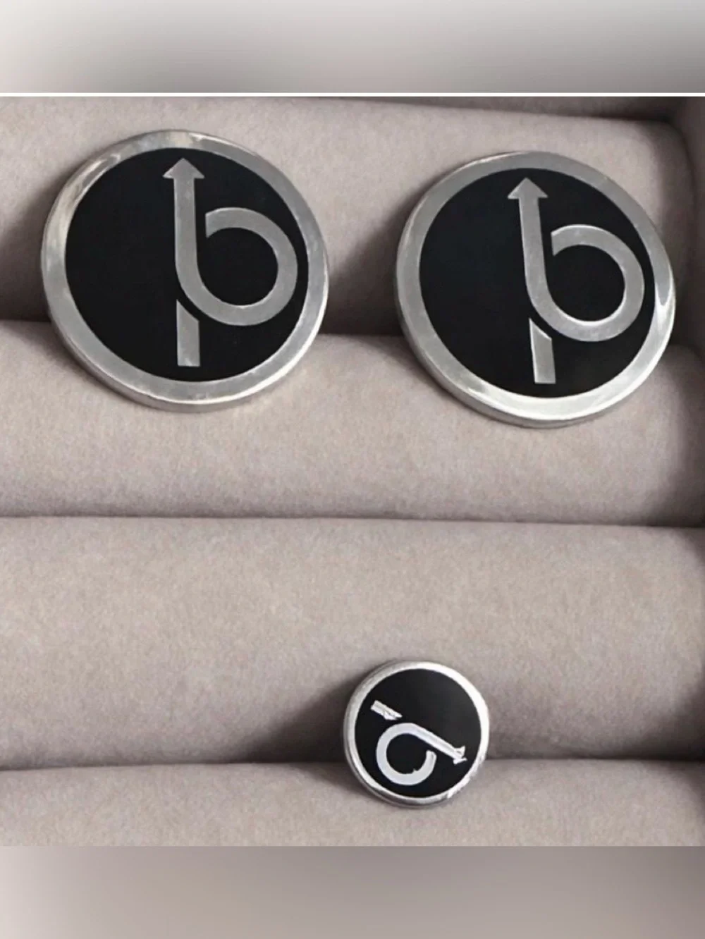 Vintage La Mode Sterling Silver Cufflinks Tie Tac Set | Black Enamel Modernist